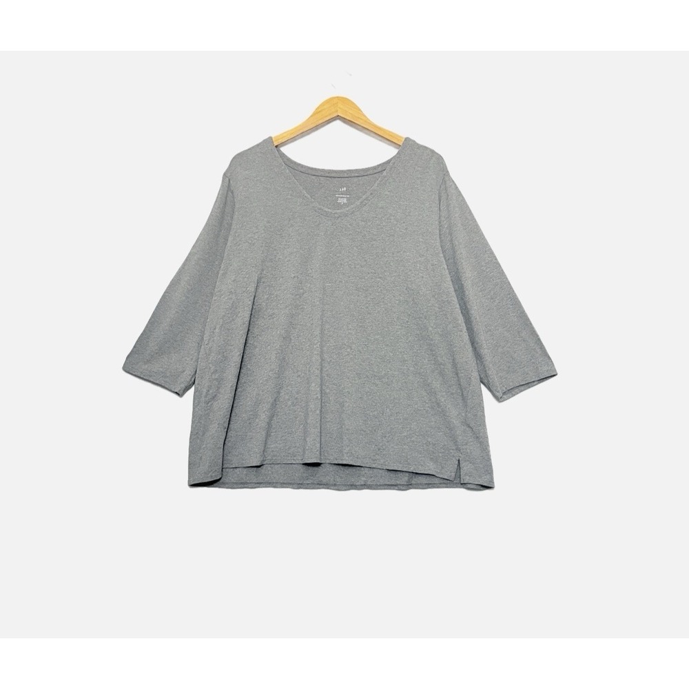 J Jill Womens Forward Seam Tee Top Size 2X Gray Boat Neck 3/4 Sleeve Casual